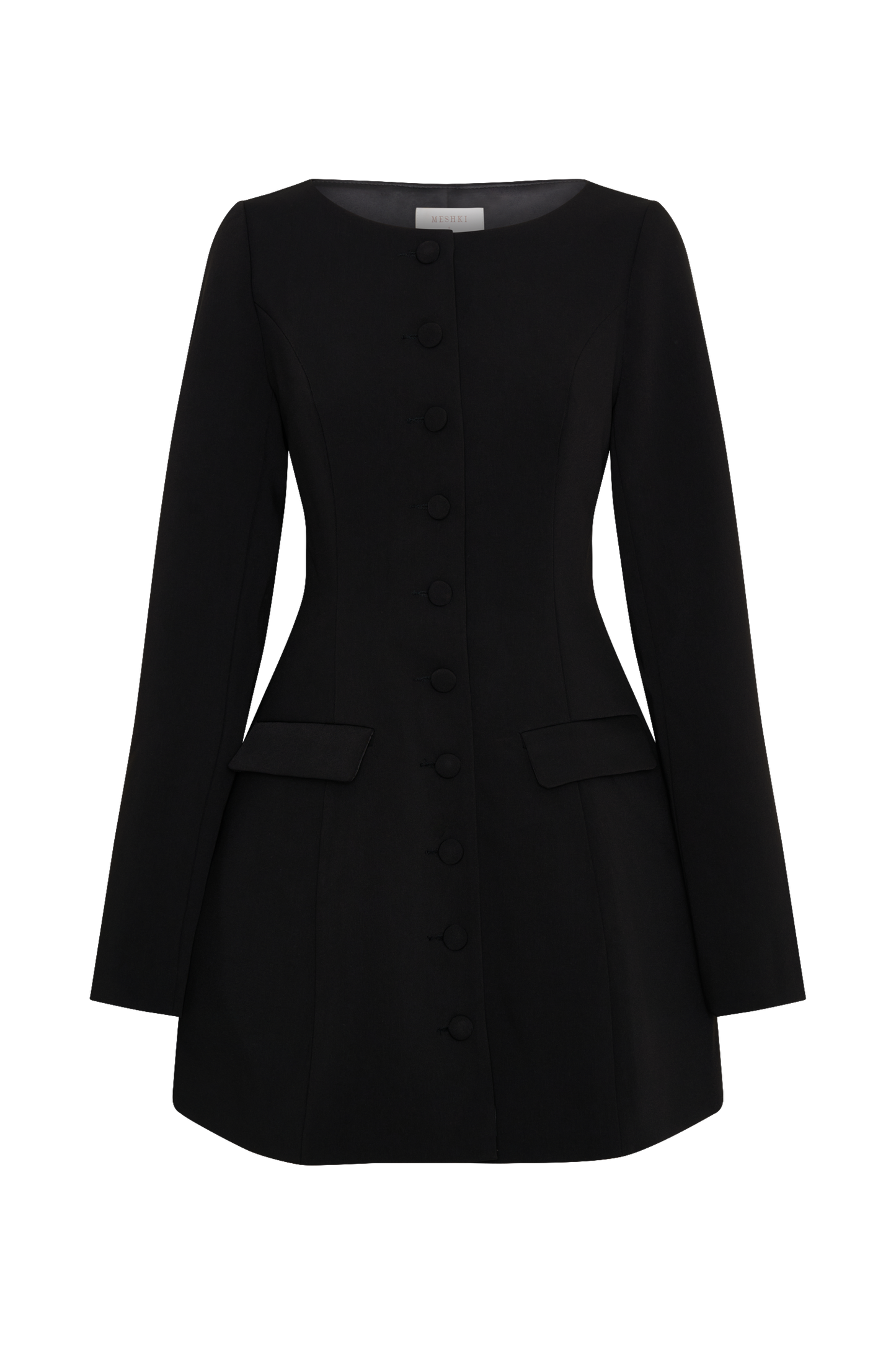 Jolie Boat Neck Suiting Mini Dress - Black