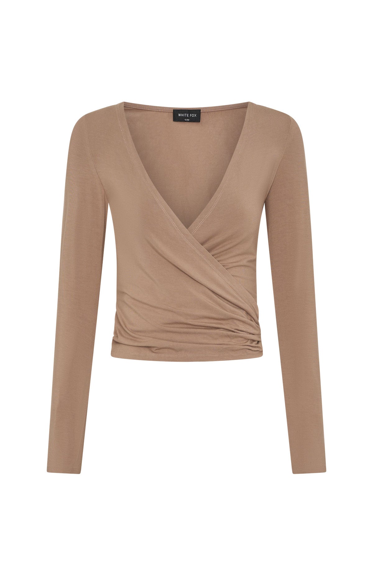 Staying Cute Long Sleeve Wrap Top Caramel