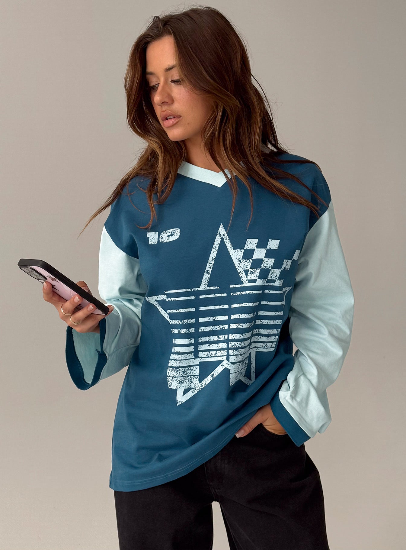 Starletta Long Sleeve Moto Top Blue