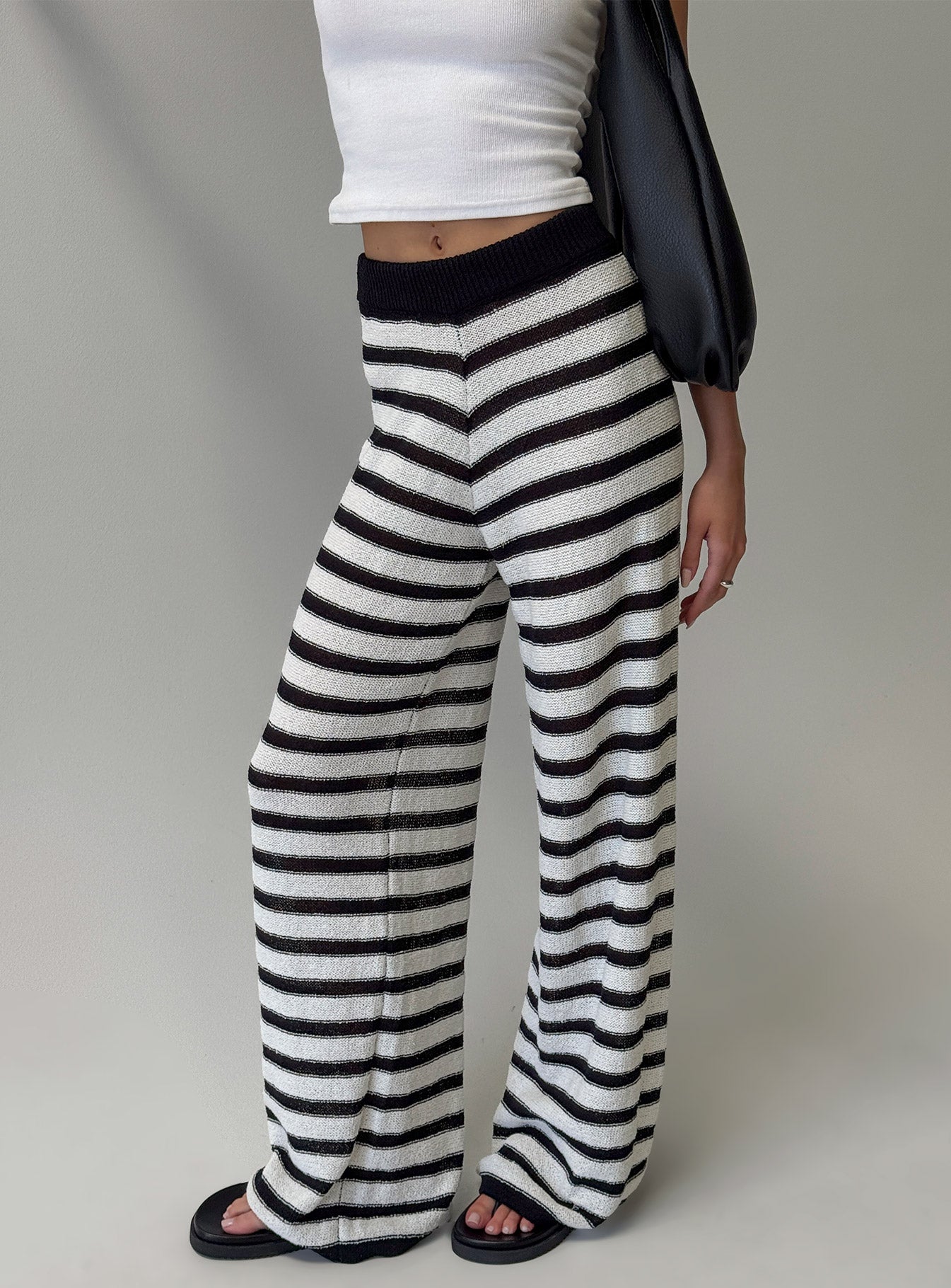 Good Things Flare Knit Pants White / Black Stripe