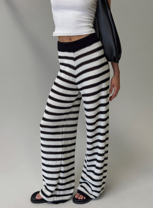 Good Things Flare Knit Pants White / Black Stripe