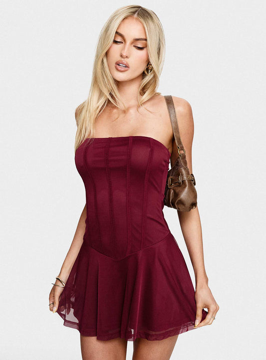 Kristyna Strapless Playsuit Burgundy