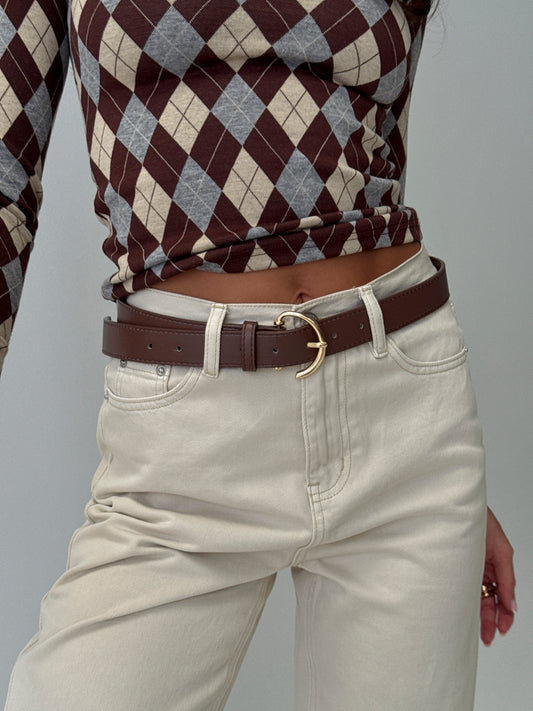 Tavian Faux Leather Belt Brown / Gold