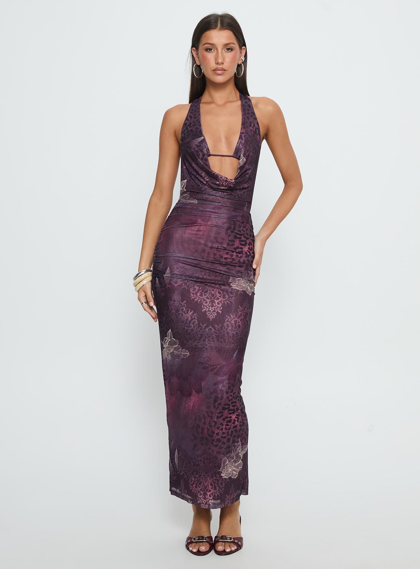 Manaia Cowl Halter Neck Maxi Dress Multi