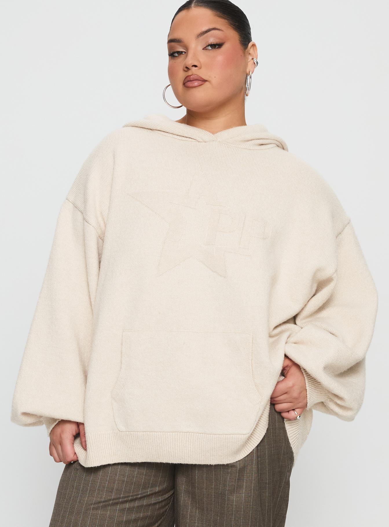 Princess Polly Knit Hoodie Beige Curve