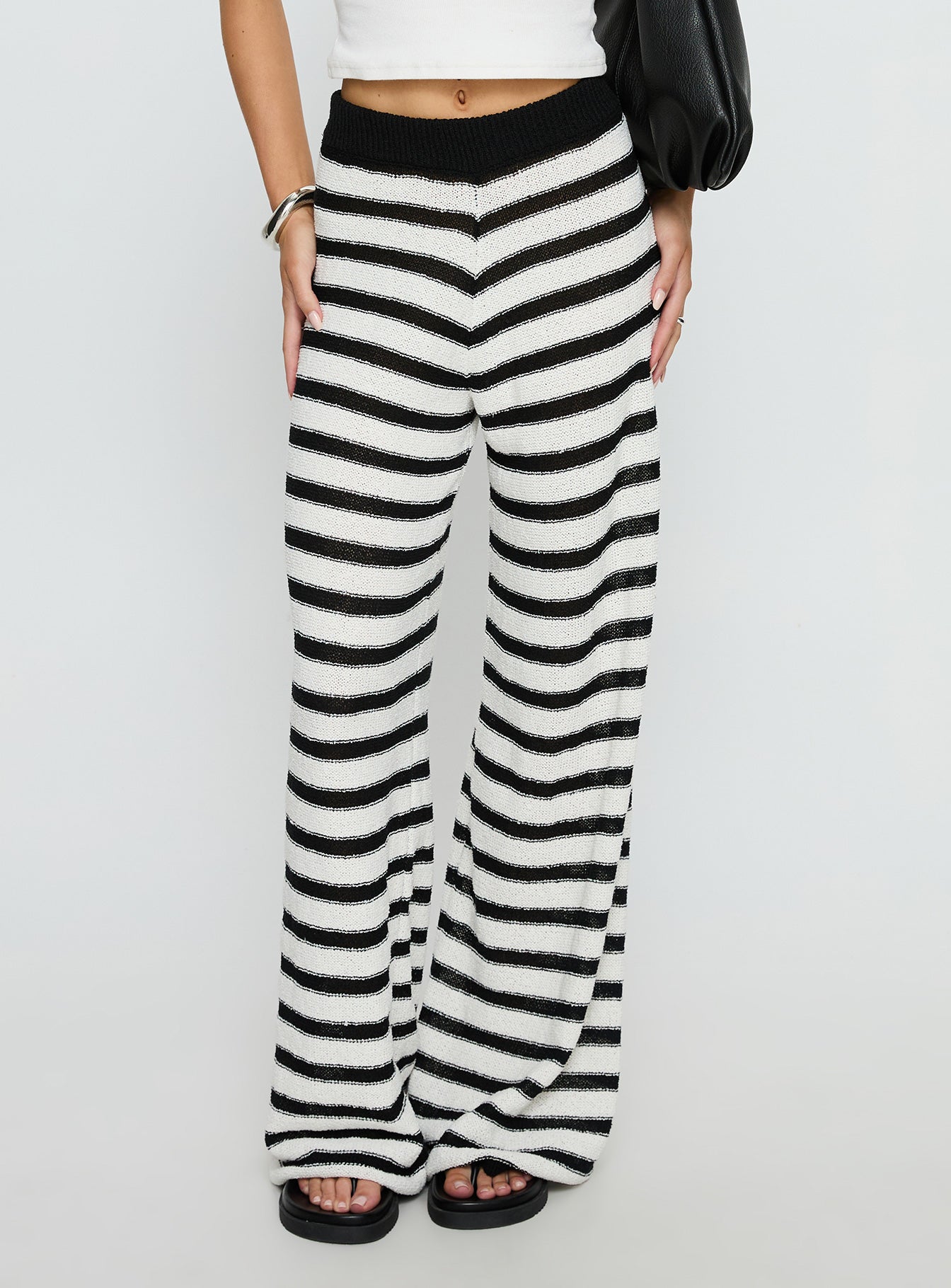 Good Things Flare Knit Pants White / Black Stripe