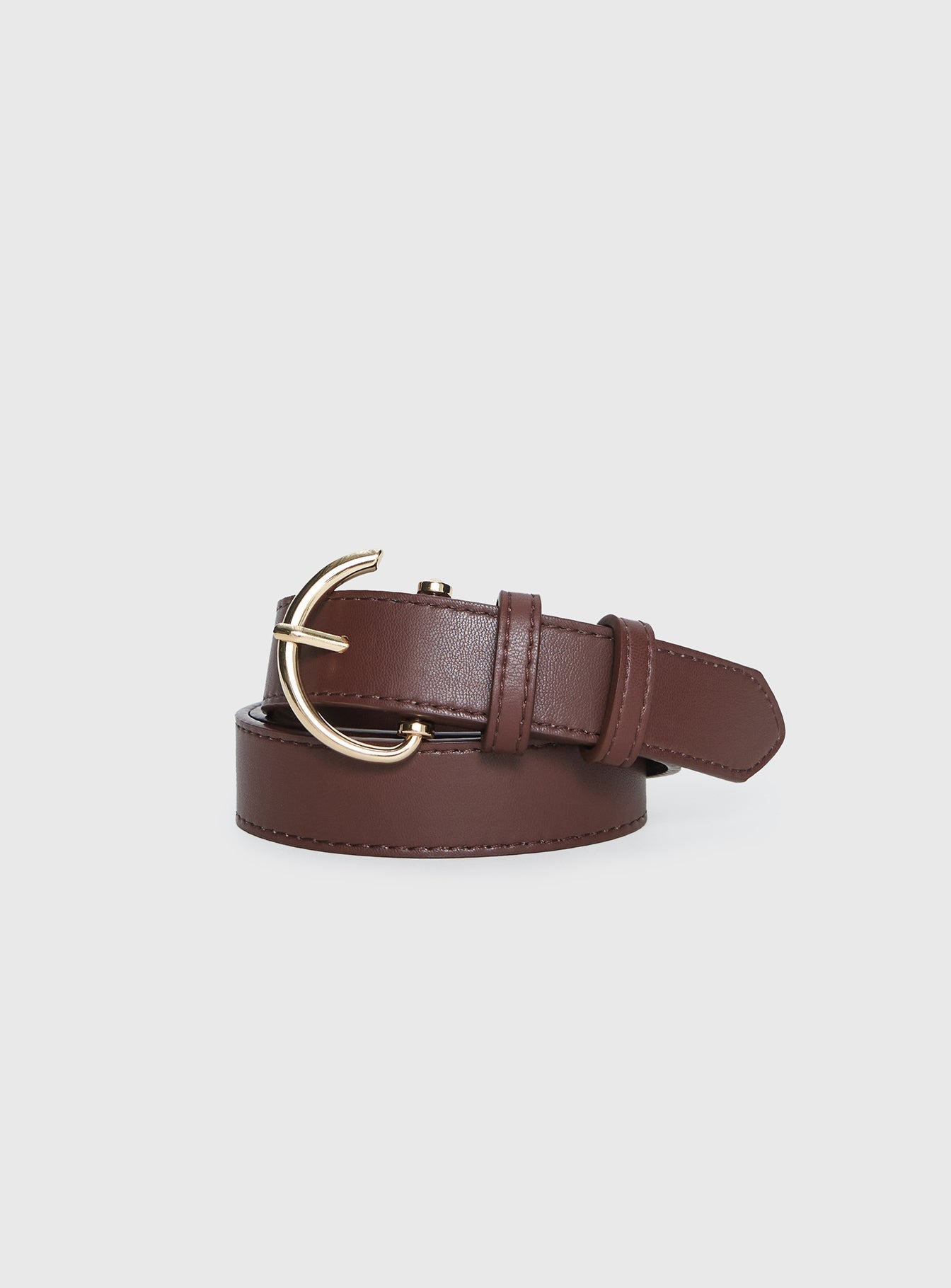 Tavian Faux Leather Belt Brown / Gold