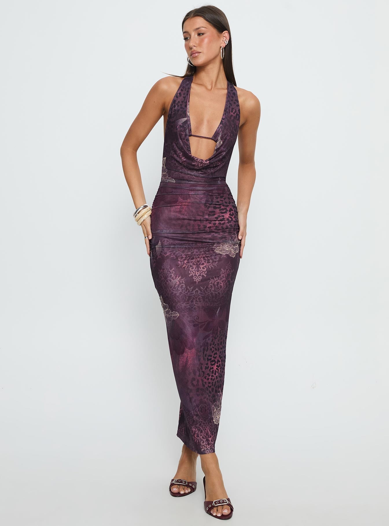 Manaia Cowl Halter Neck Maxi Dress Multi