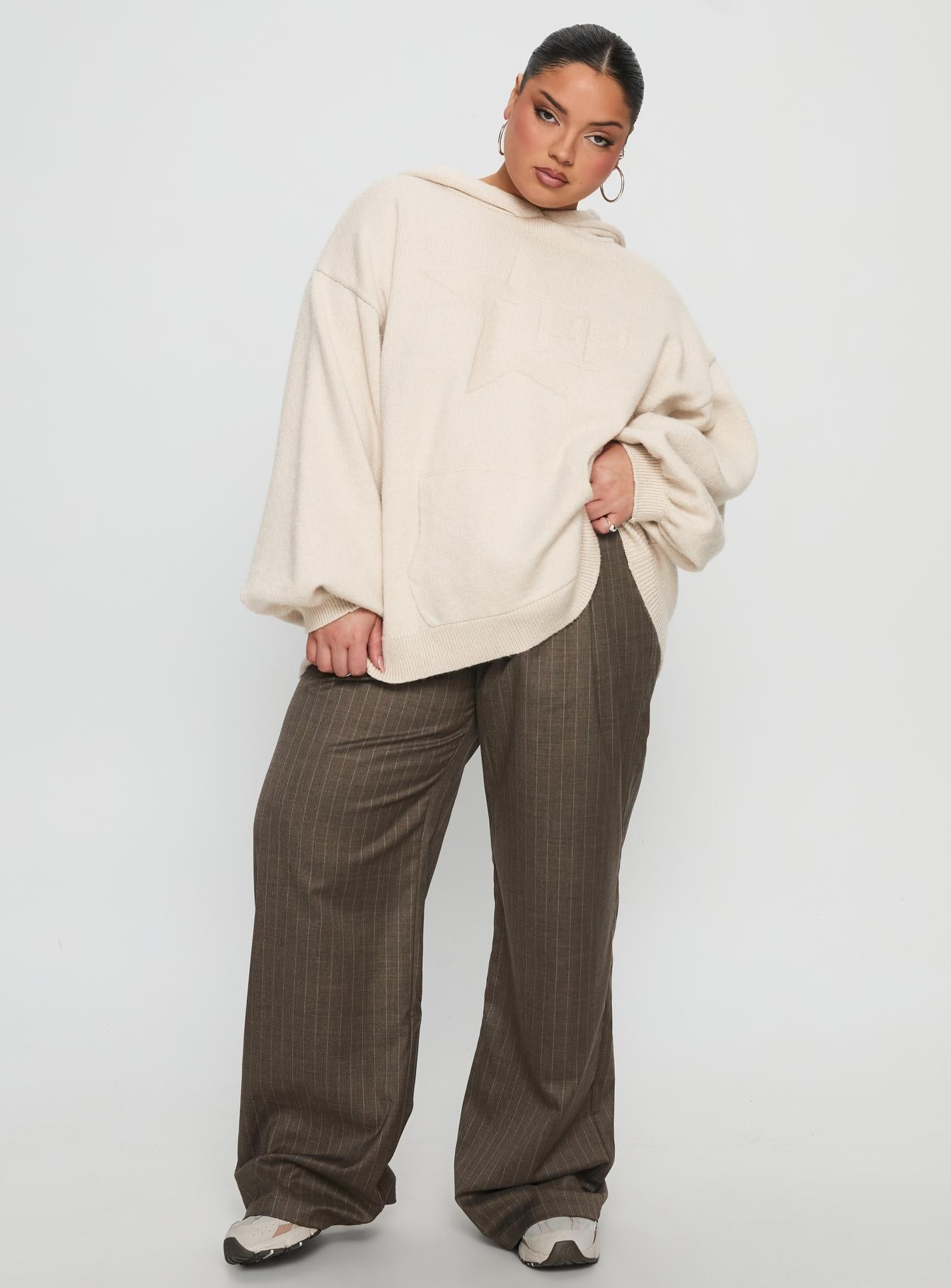 Princess Polly Knit Hoodie Beige Curve