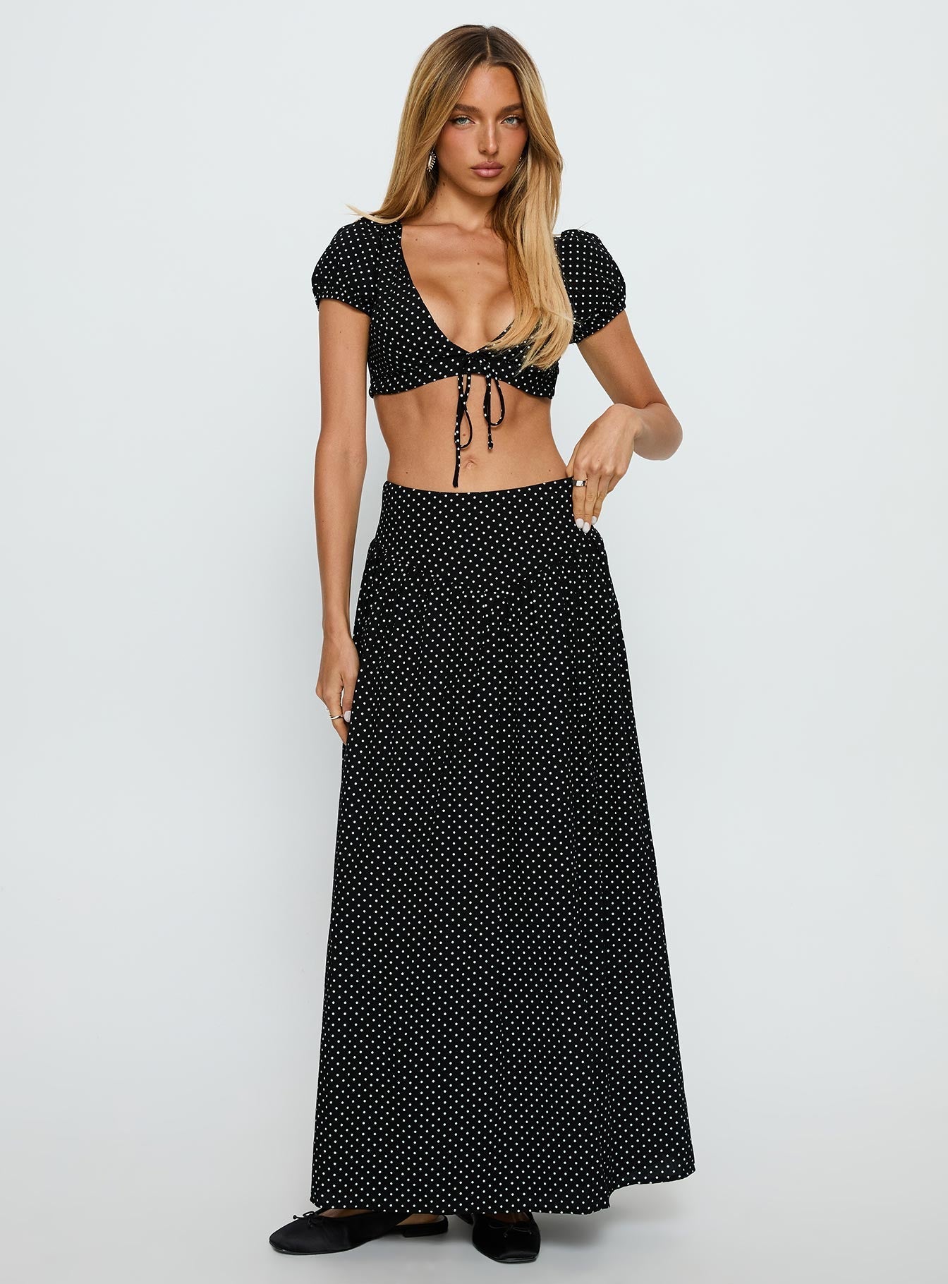 Alletta Tie Up Top Black Polka