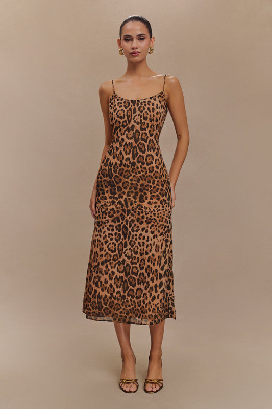 Leanne Chiffon Midi Dress - Leopard Print