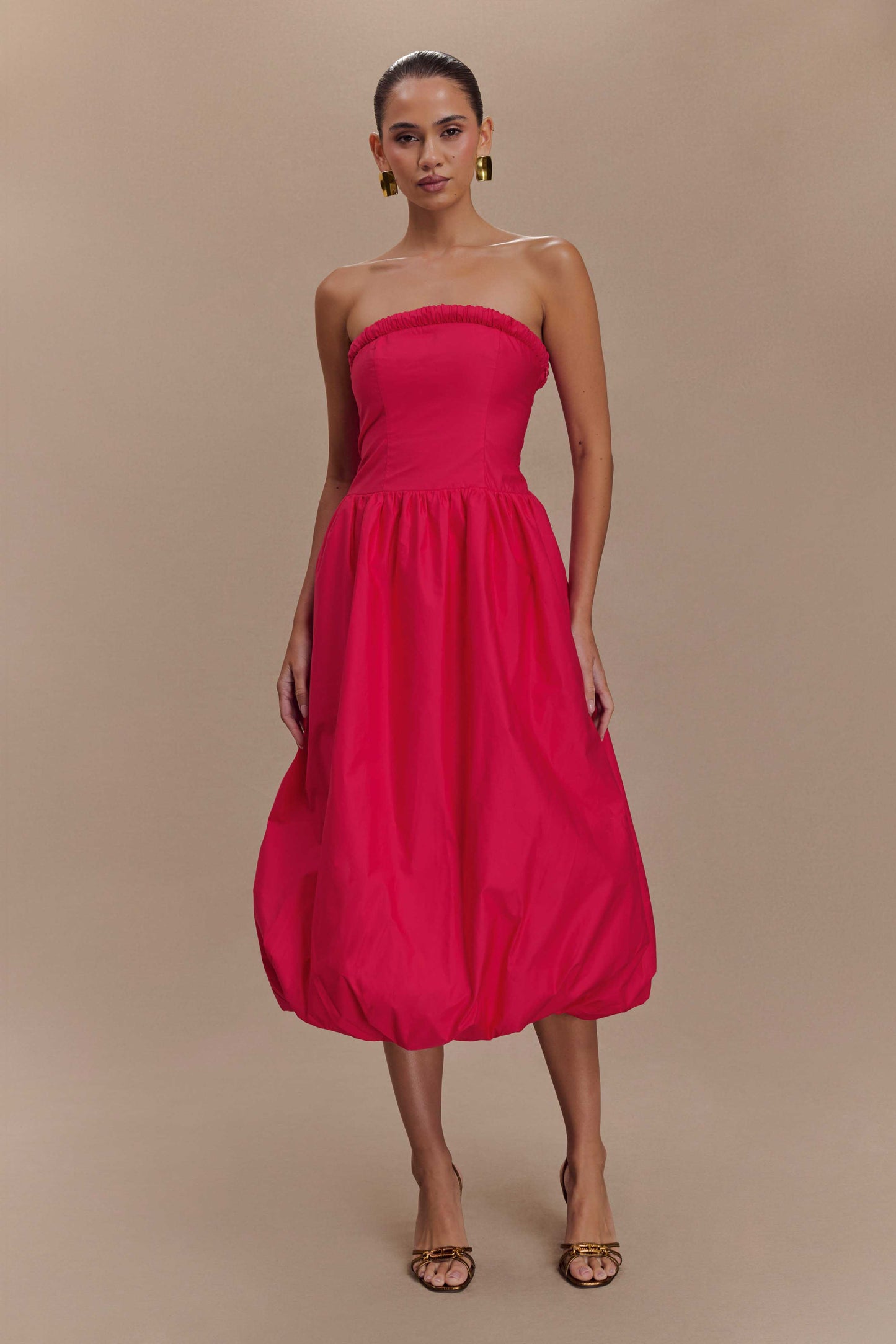 Dulce Puff Midi Dress - Raspberry