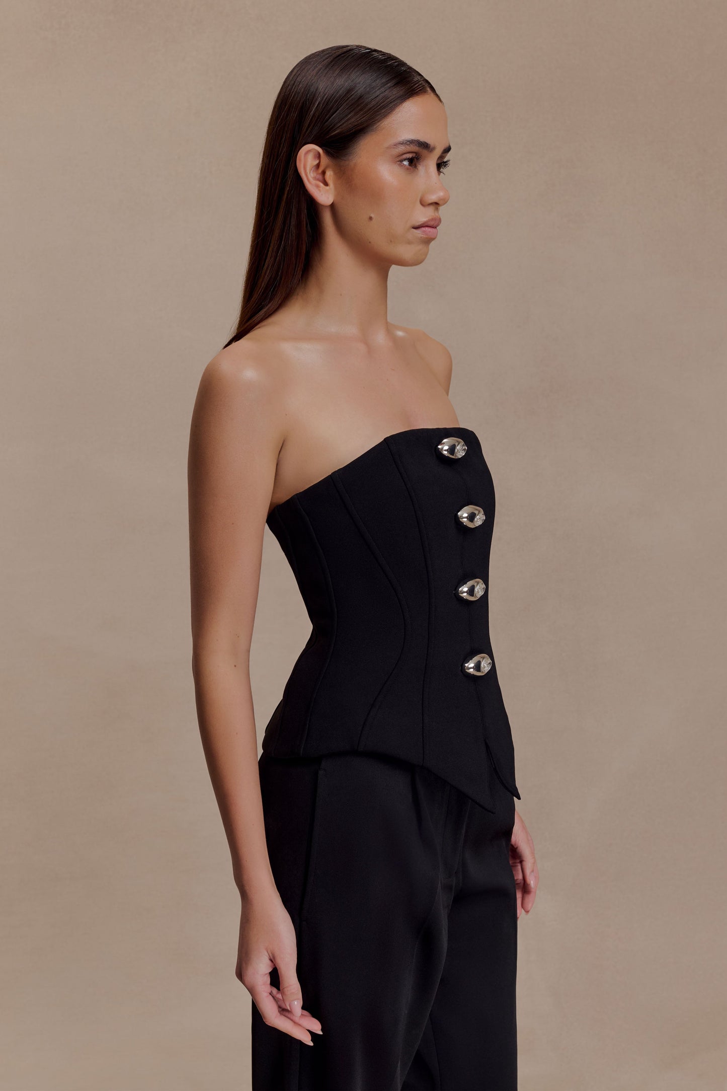 Arla Button Up Corset Top - Black