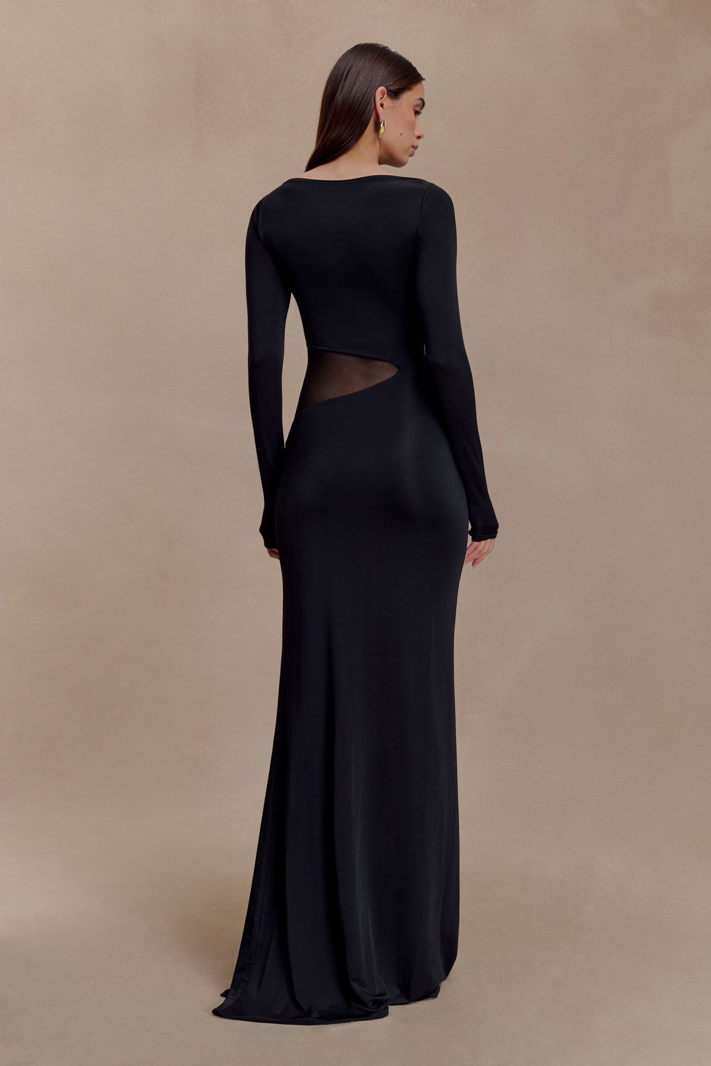 Megan Slinky And Mesh Maxi Dress - Black