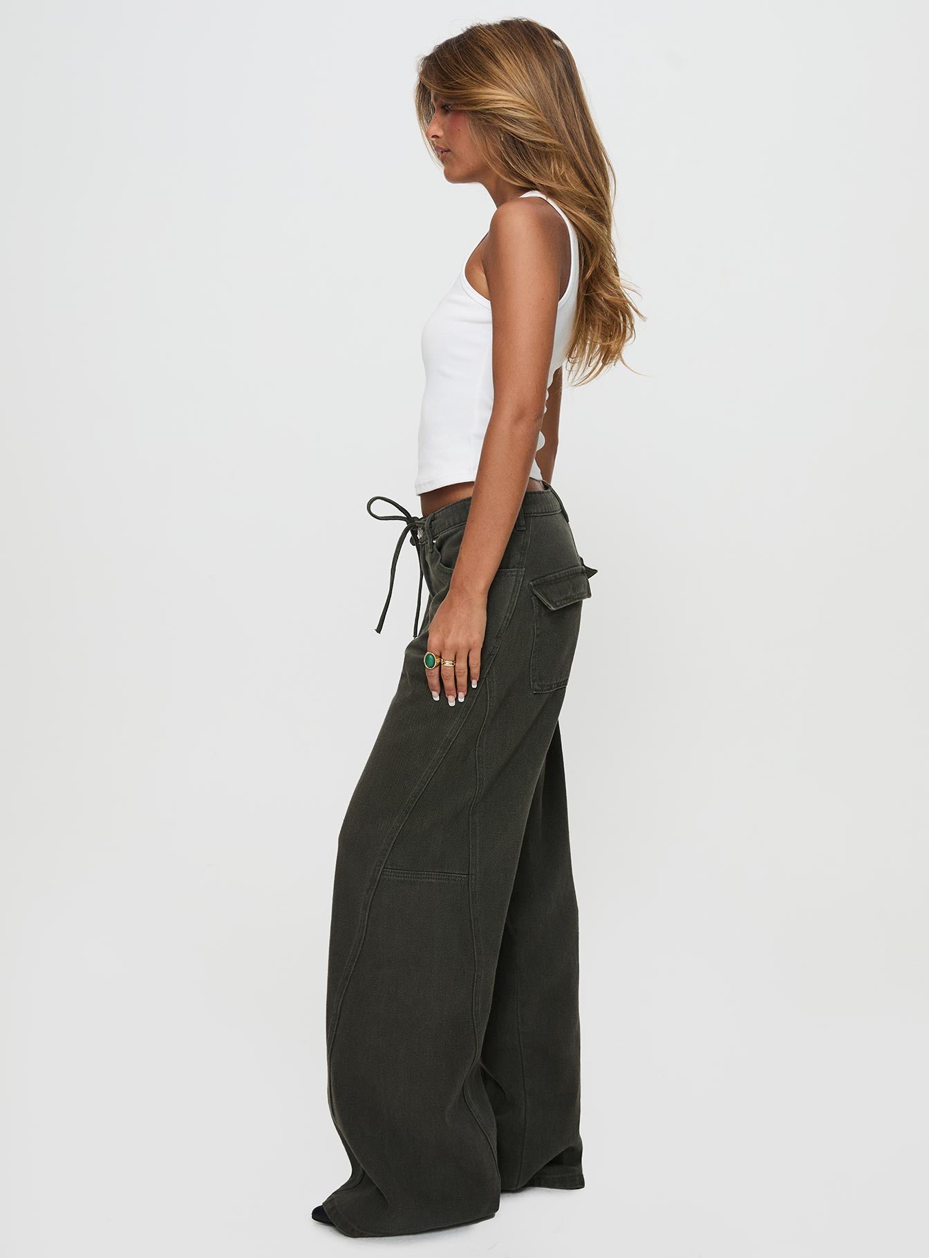 Bruiser Tie Waist Mid Rise Wide Leg Jeans Green