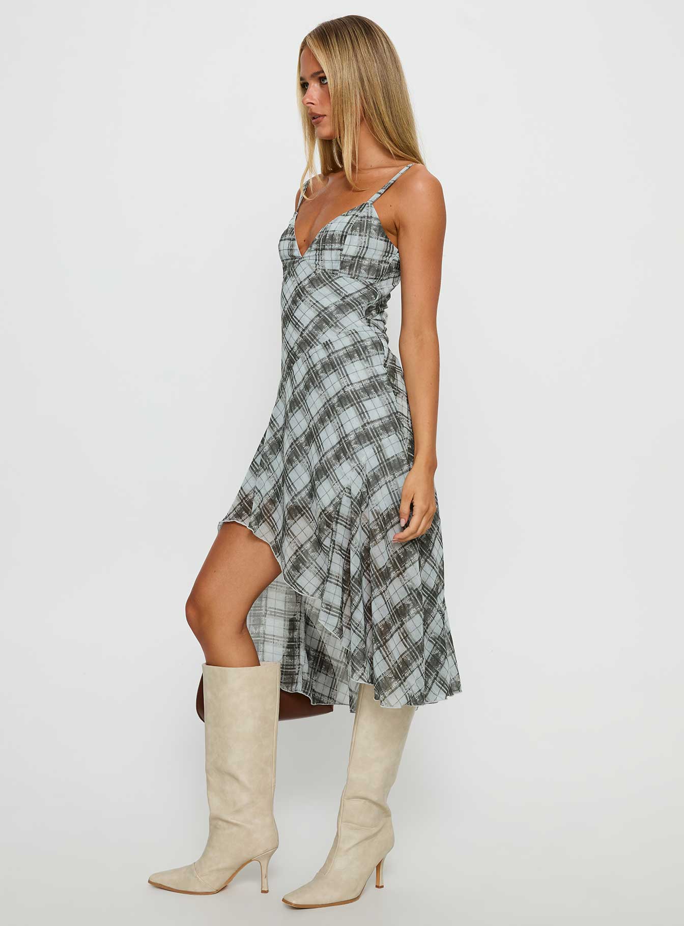 Murisa Asymmetrical Midi Dress Multi Check