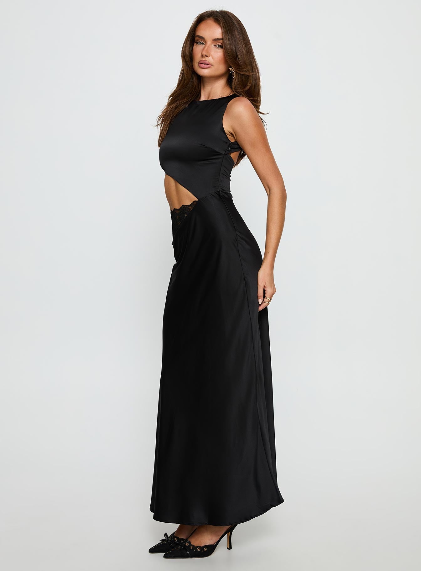 Lareina Cut Out Lace Maxi Dress Black