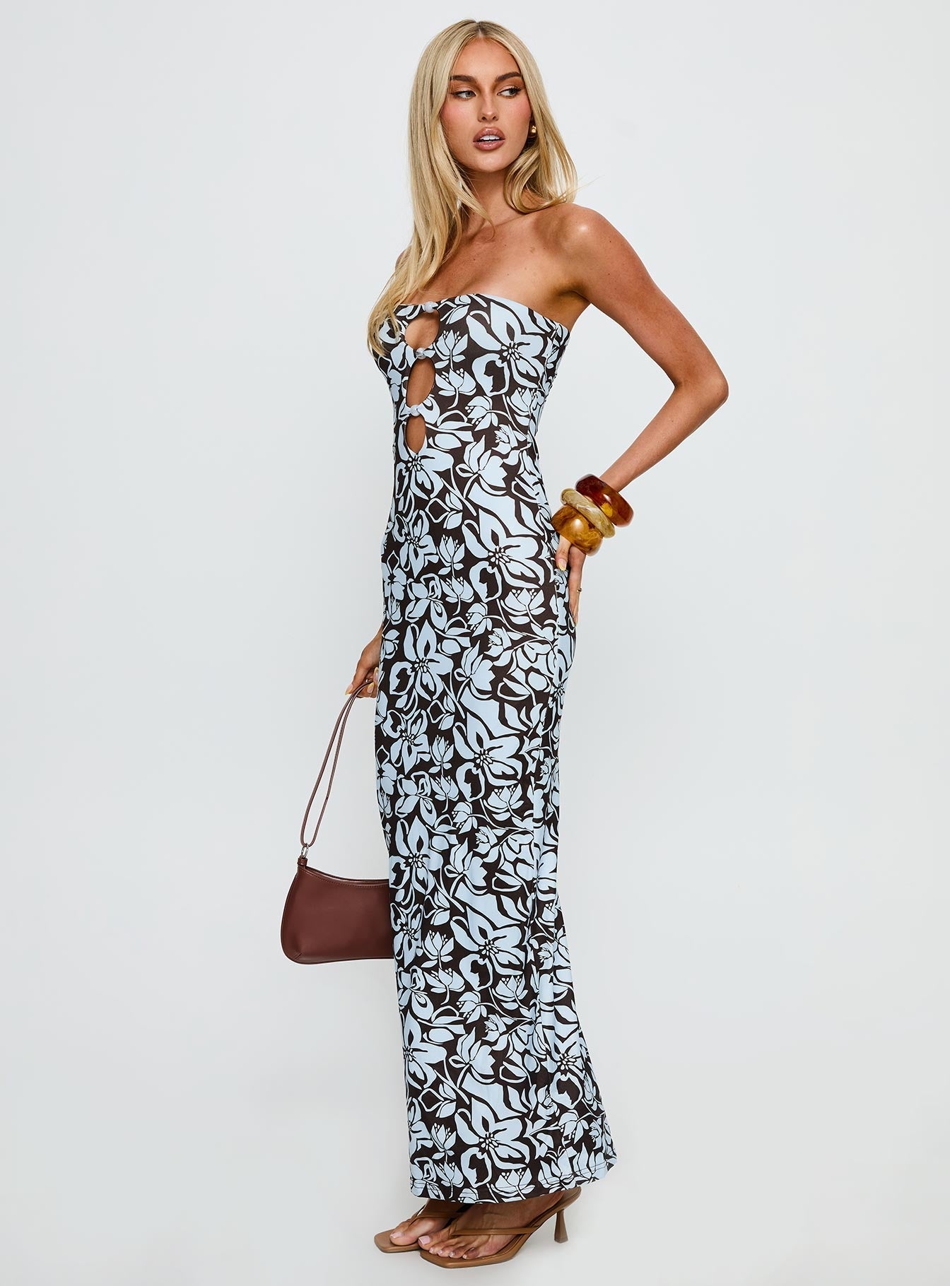 Saijana Strapless Maxi Dress Blue / Brown Floral