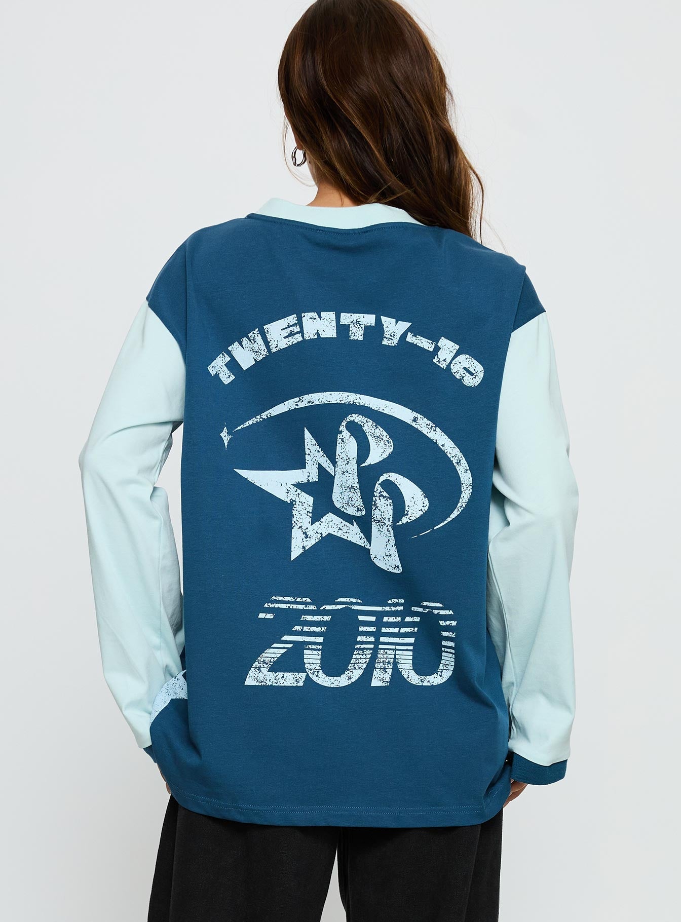 Starletta Long Sleeve Moto Top Blue