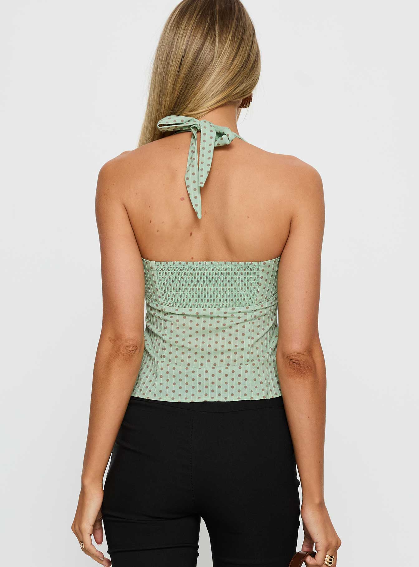 Isabetta Halter Top Green Polka