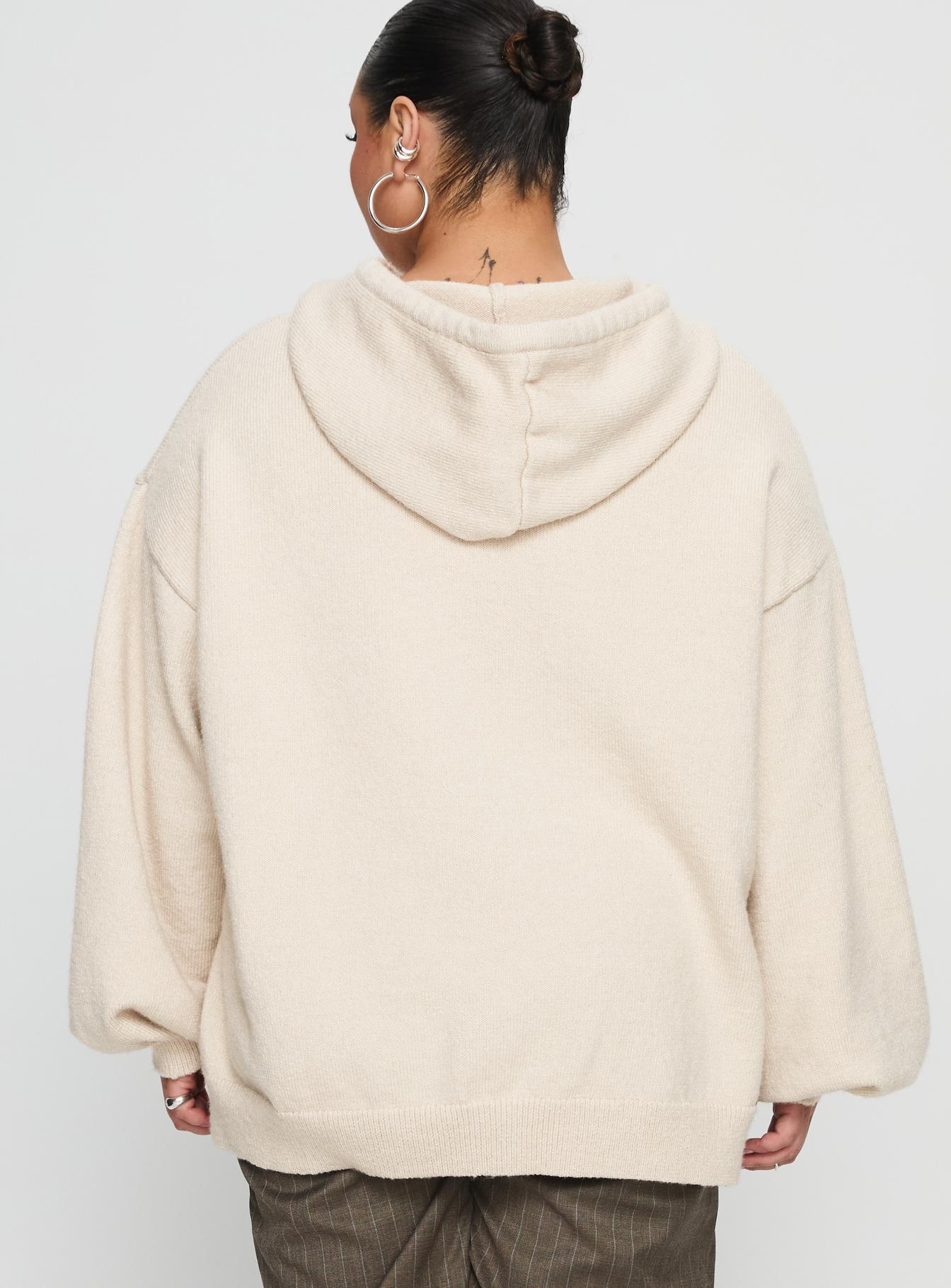 Princess Polly Knit Hoodie Beige Curve