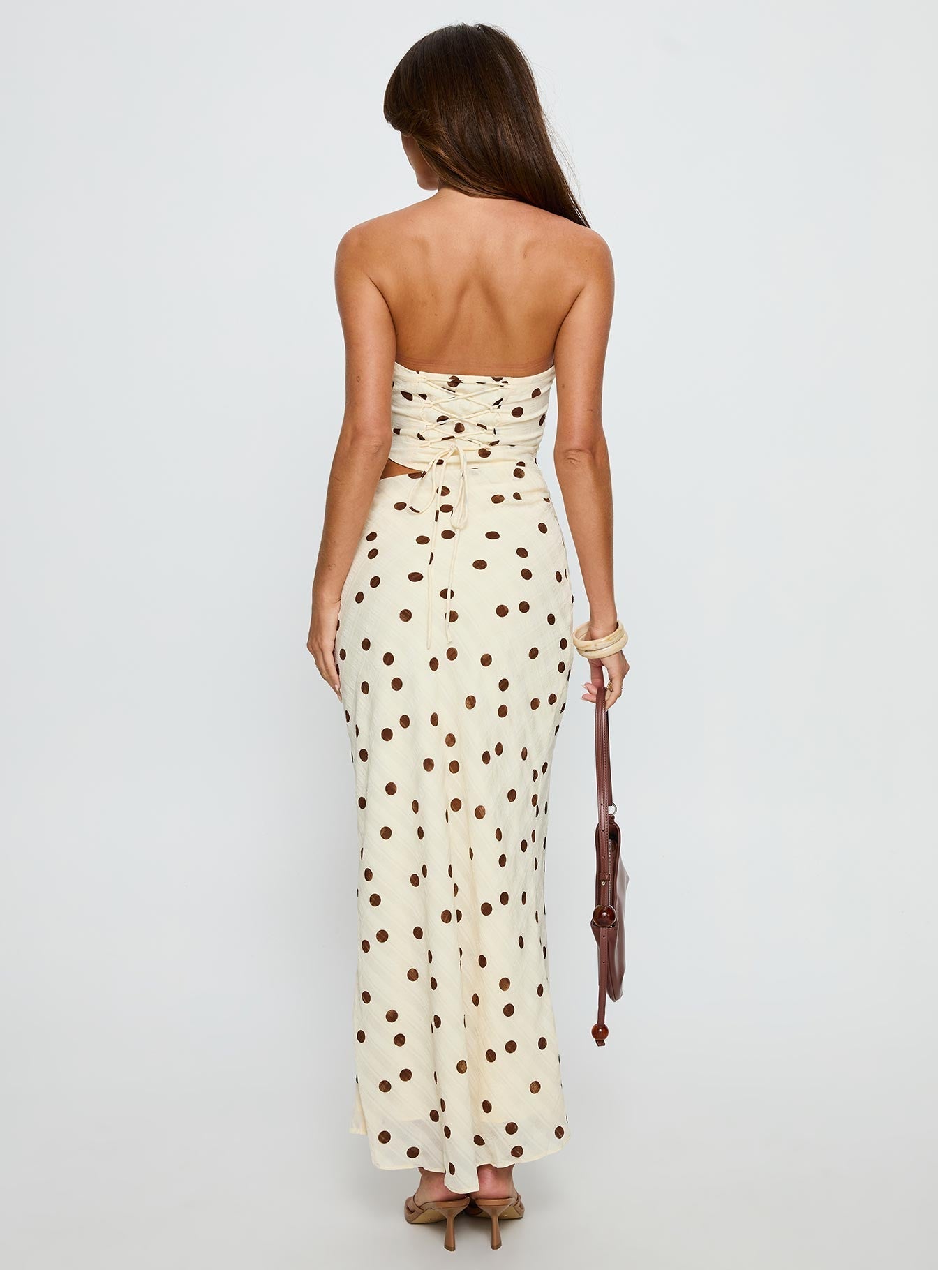 Jasira Strapless Drape Maxi Dress Cream Polka Dot