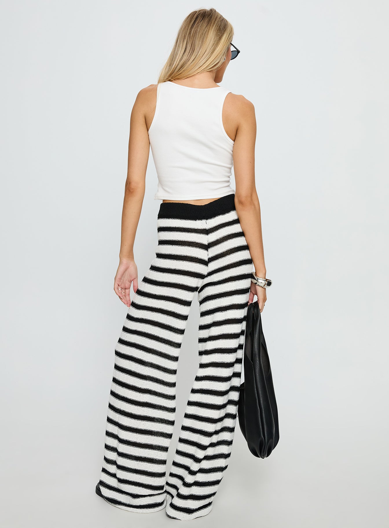 Good Things Flare Knit Pants White / Black Stripe