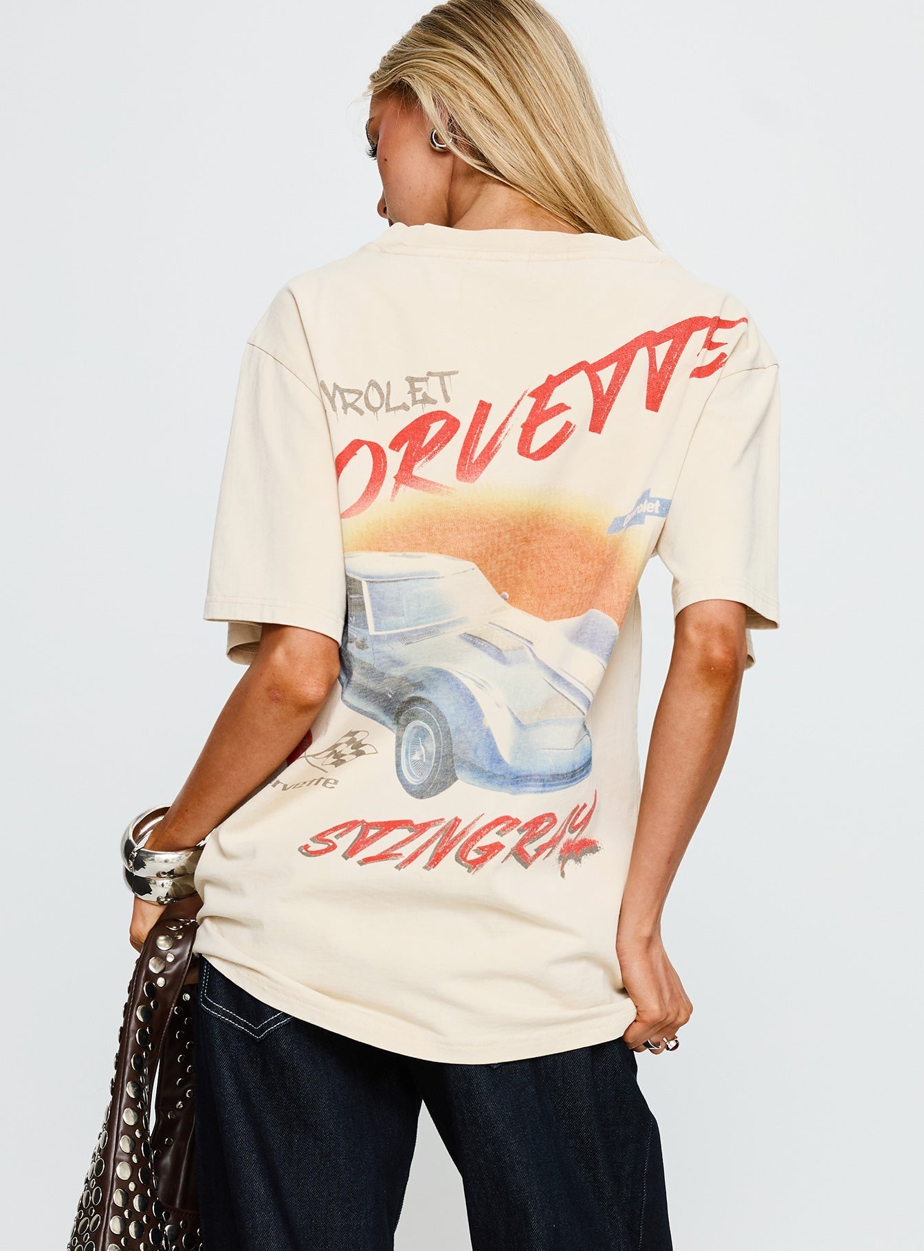 Corvette Classics Oversized Graphic Top Beige