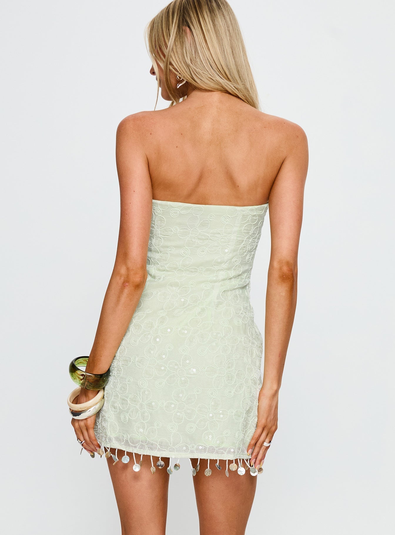 We Made It Strapless Sequin Mini Dress Green
