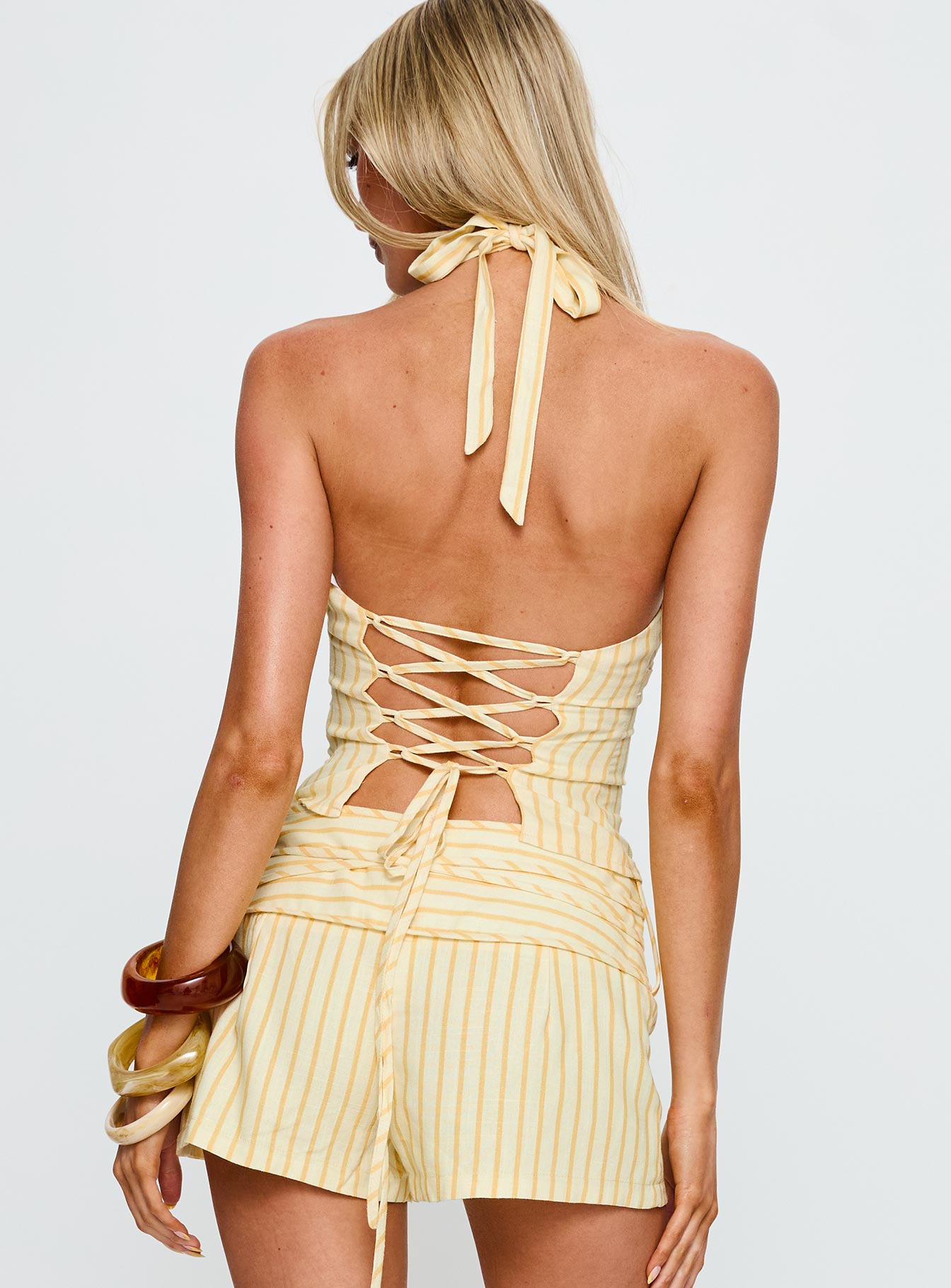 Electric Night Halter Tie Back Top Yellow Stripe