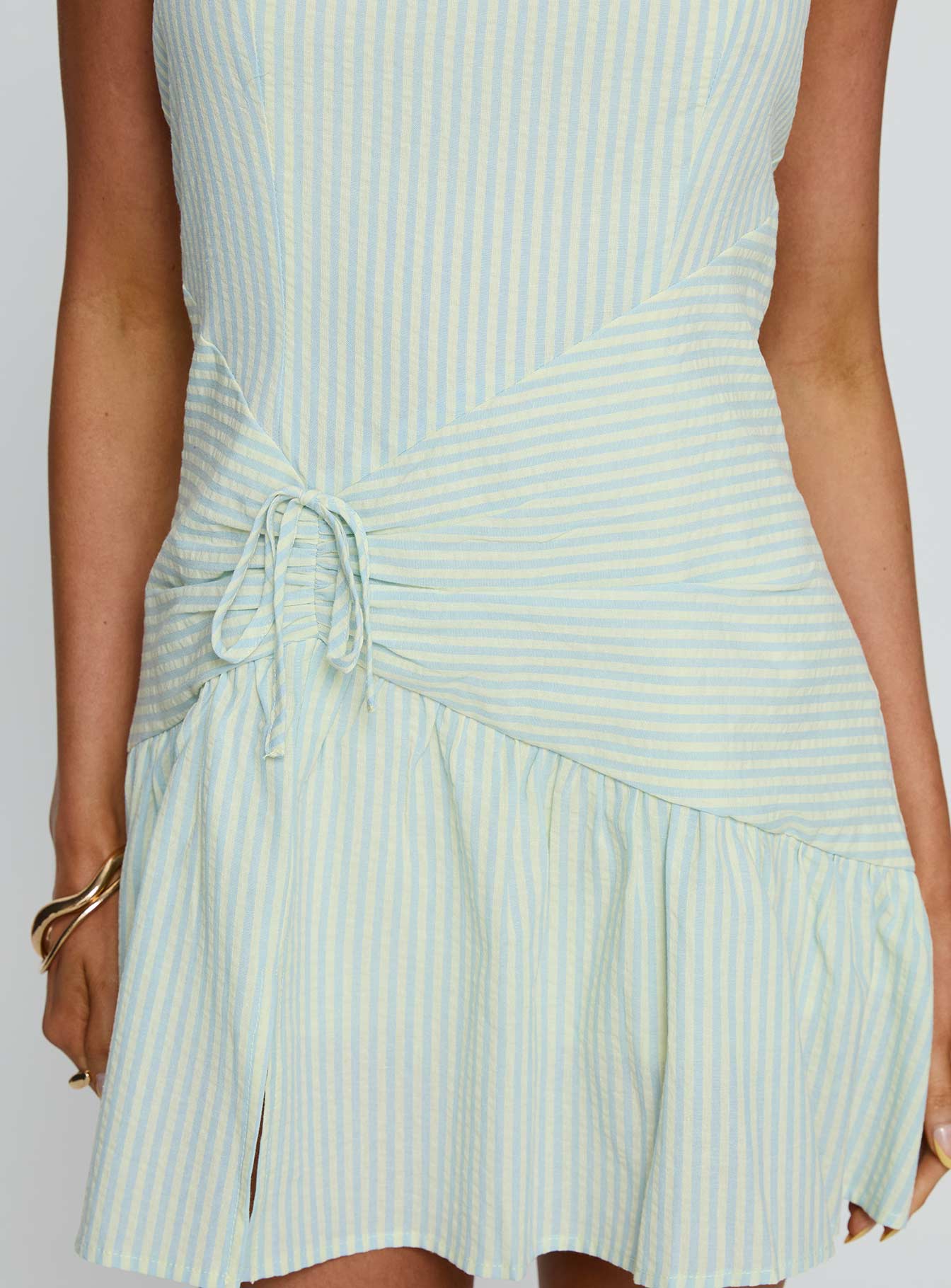 Allysia Halter Frill Detail Playsuit Blue / Green Stripe