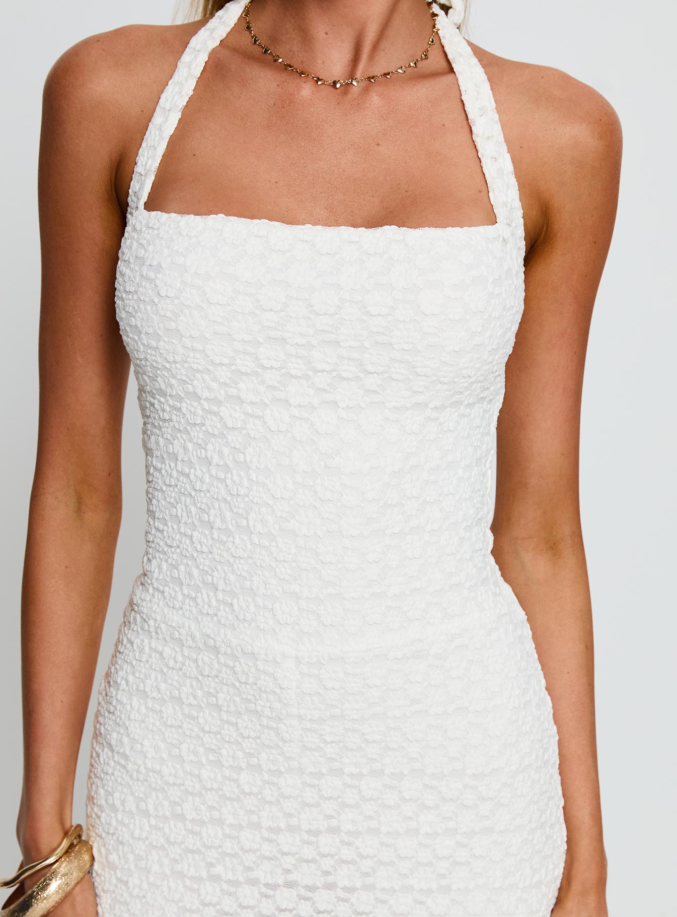 Breona Halter Textured Playsuit White