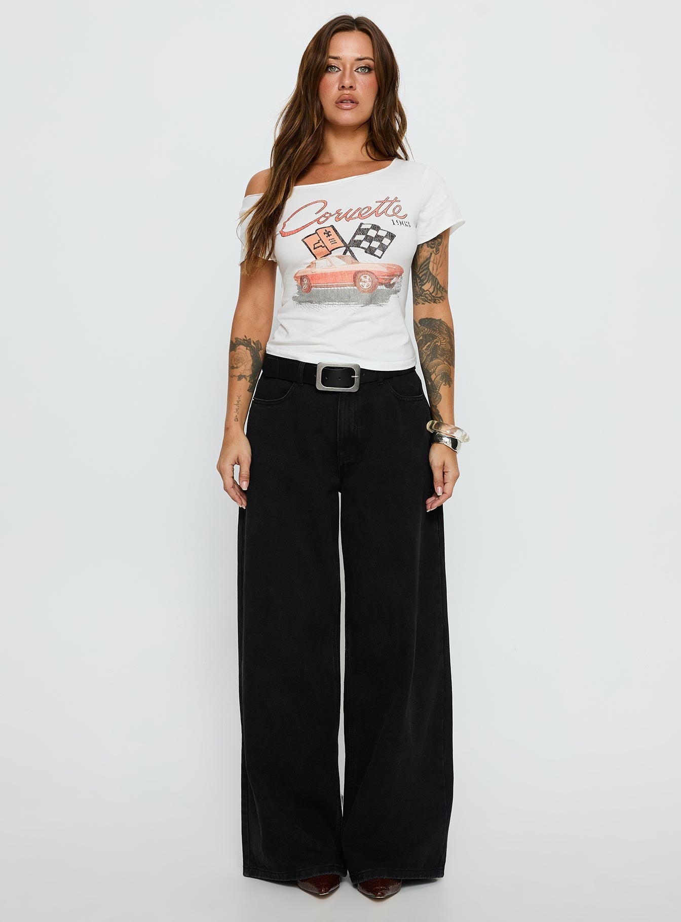 Corvette 1963 Off Shoulder Graphic Top White