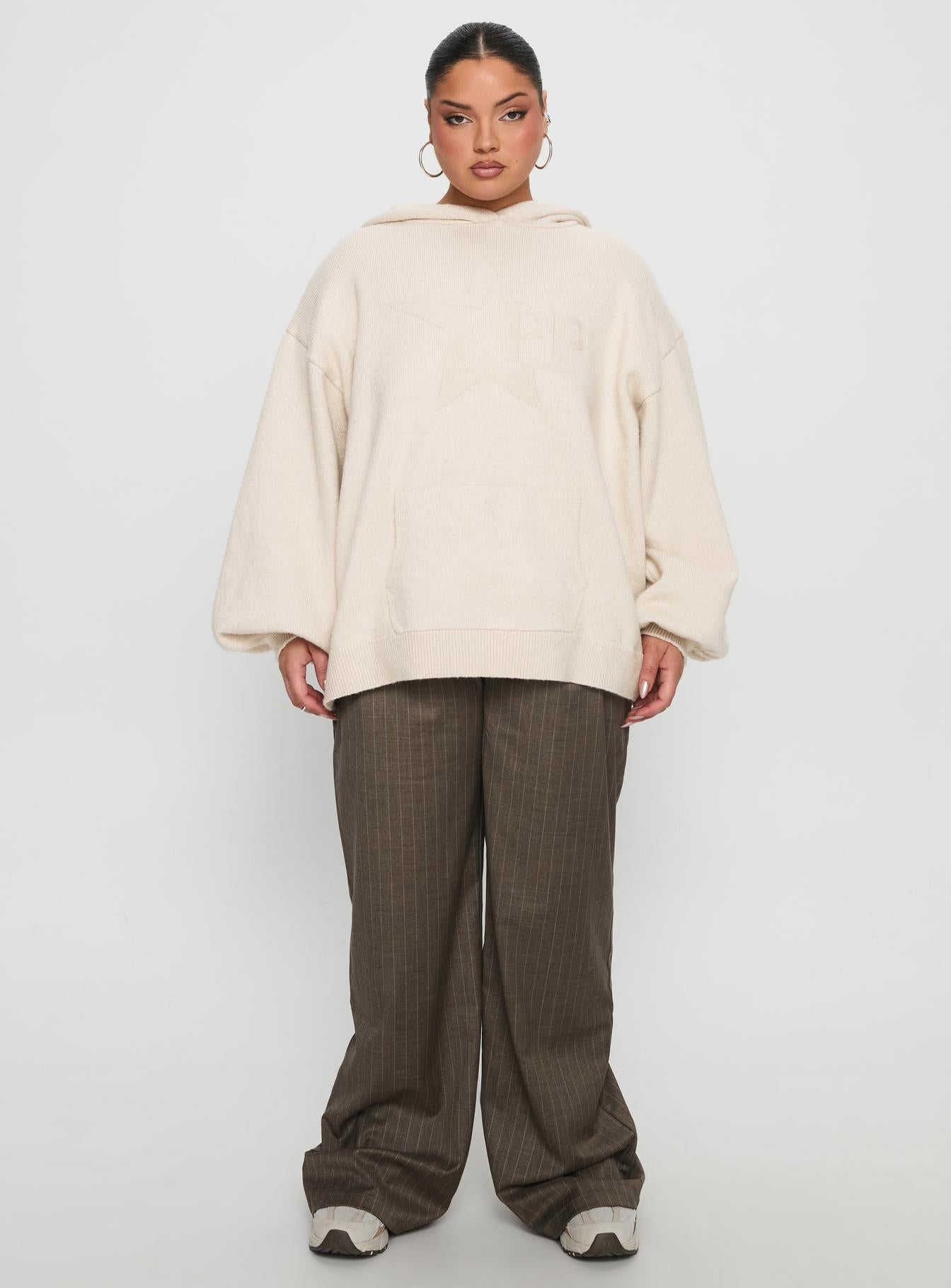 Princess Polly Knit Hoodie Beige Curve