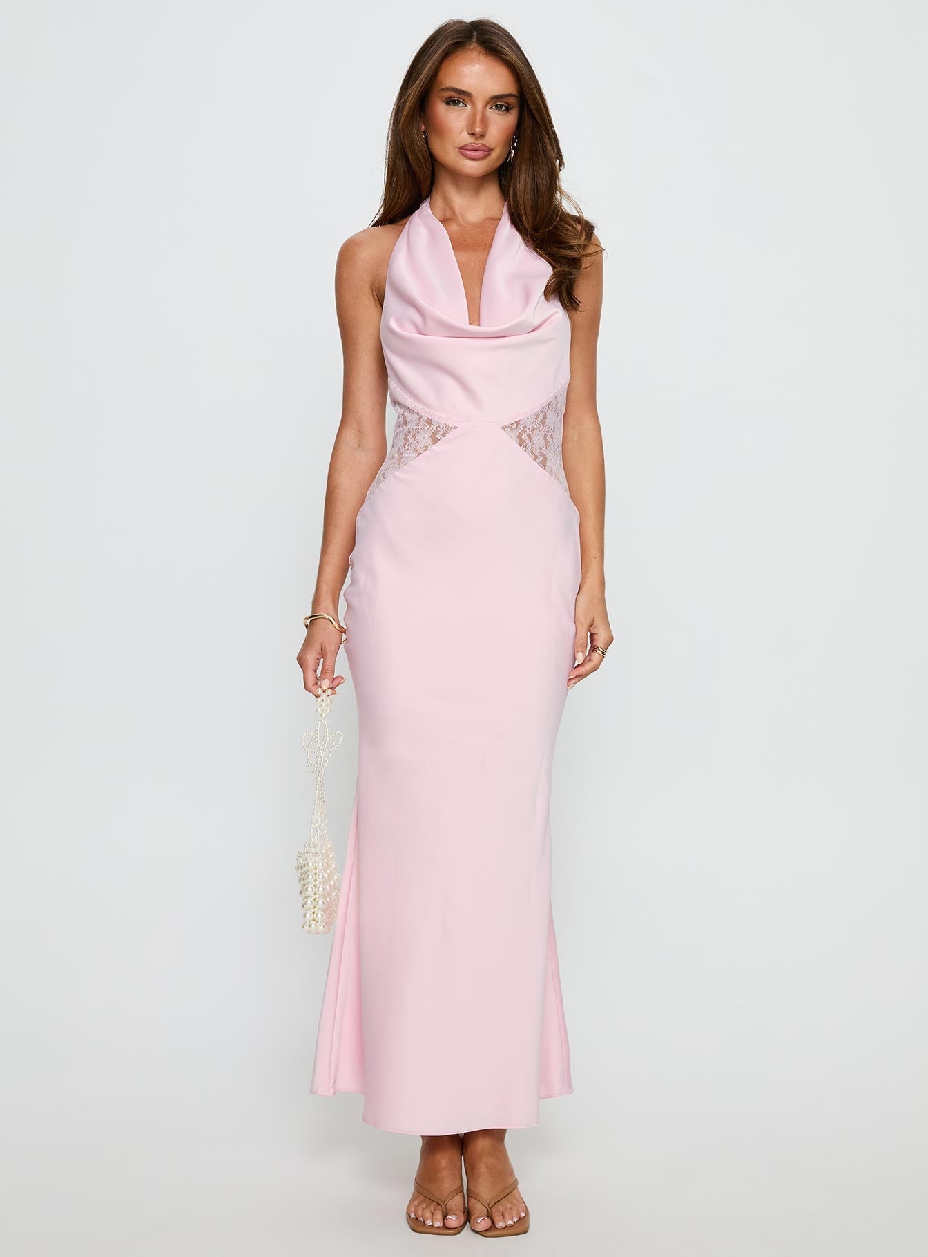 Everina Halter Lace Maxi Dress Pink