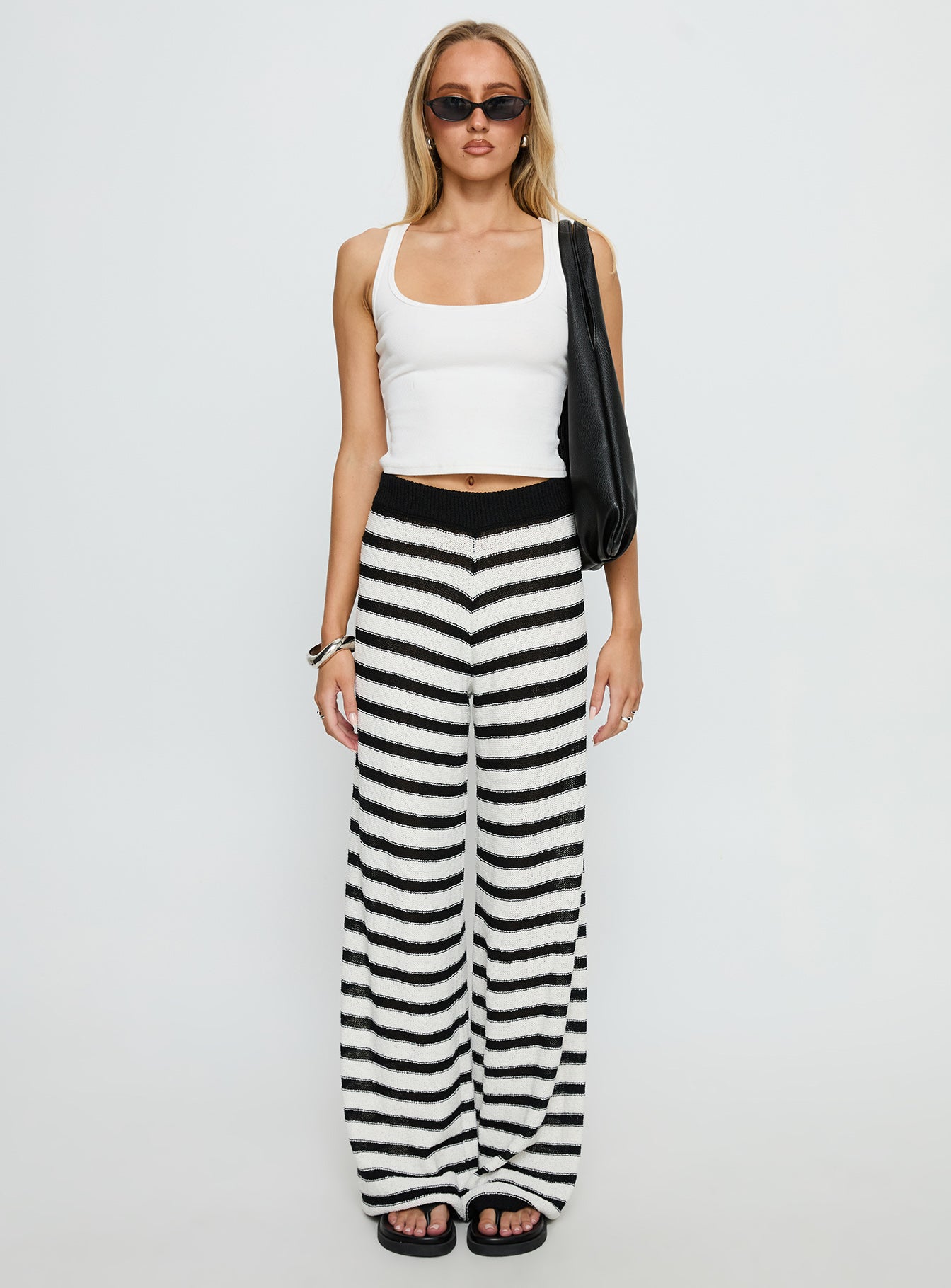 Good Things Flare Knit Pants White / Black Stripe