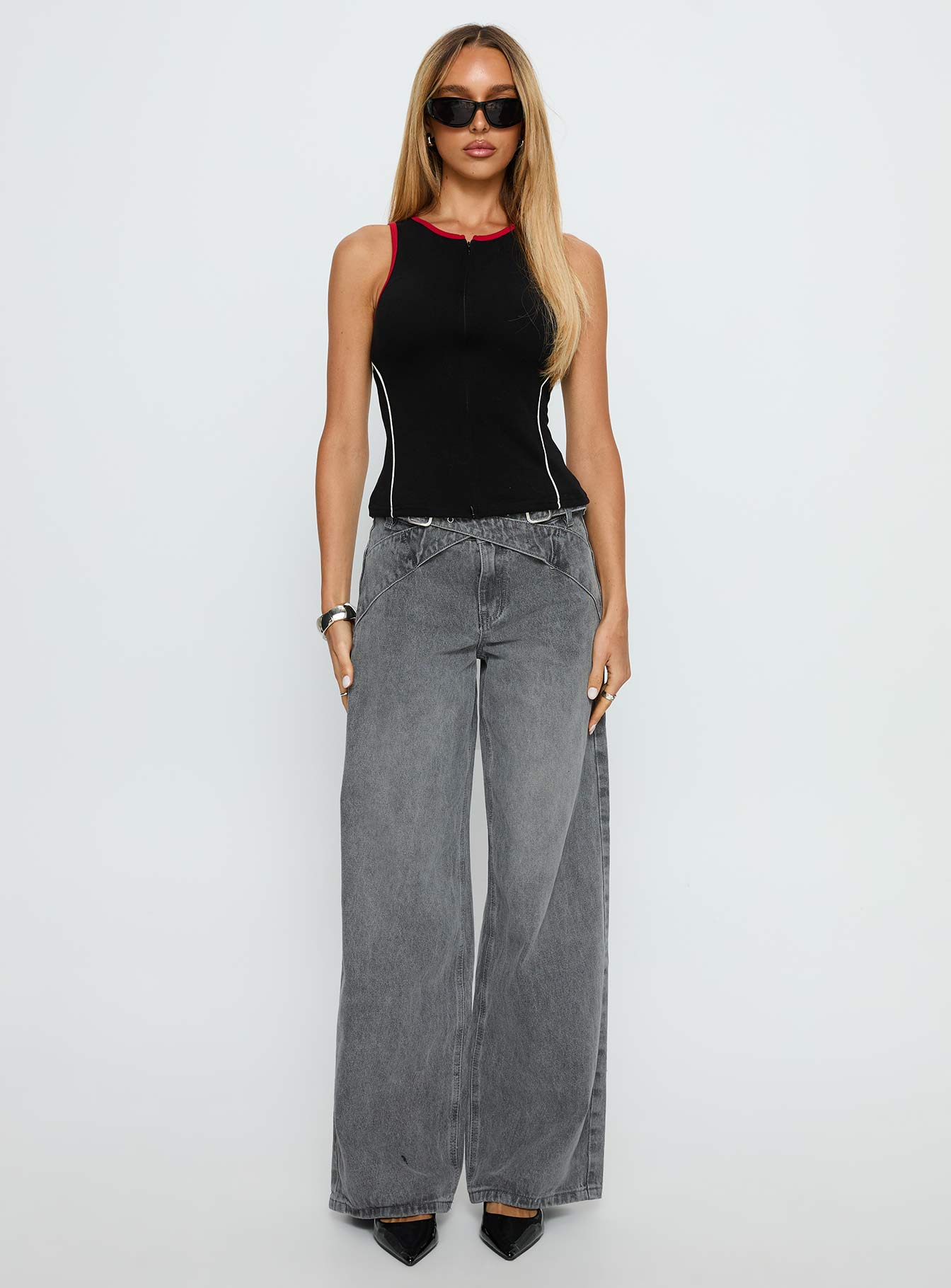 Mckinley Mid Rise Wide Leg Jeans Washed Grey