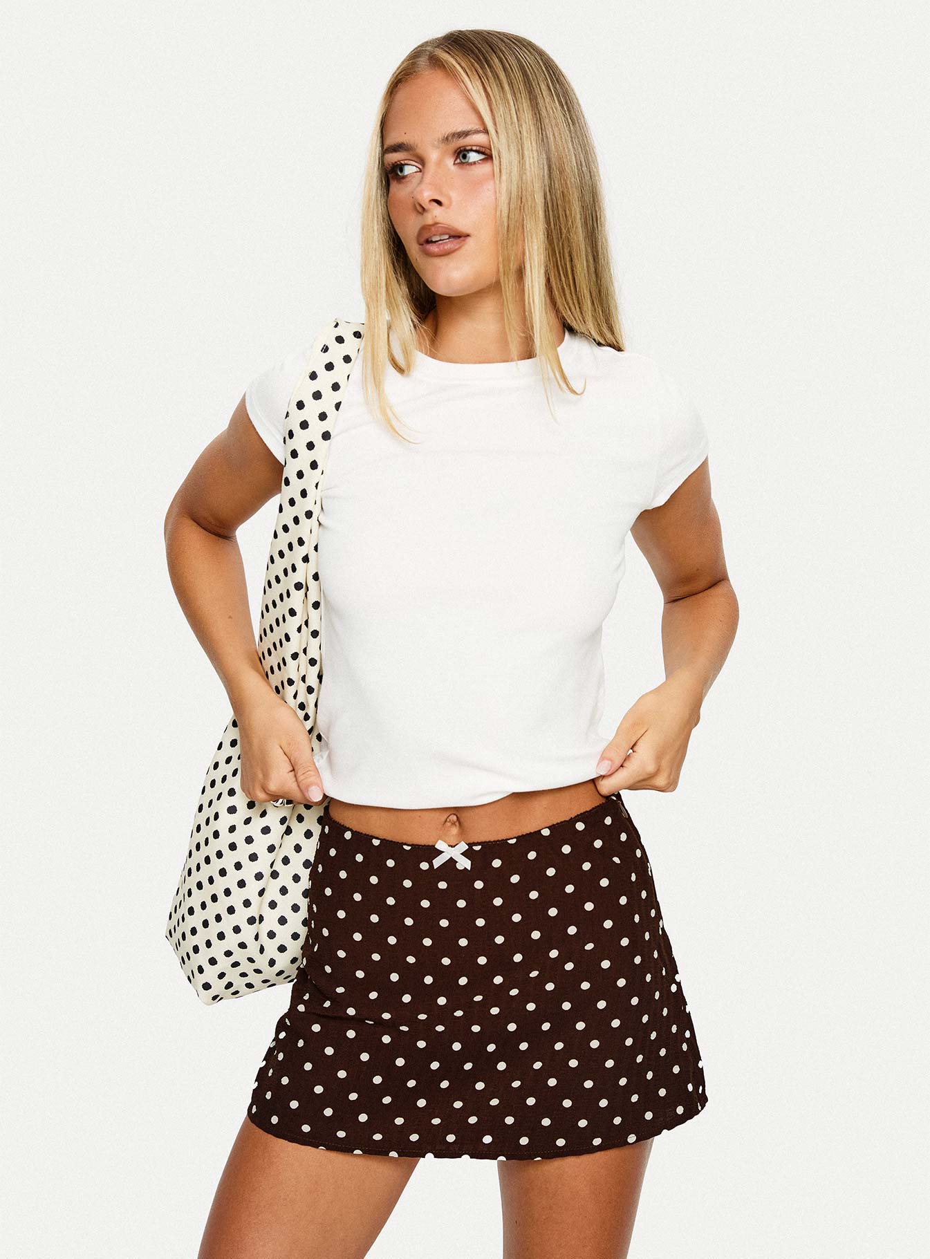 Tejano Mini Skirt Brown Polka Dot