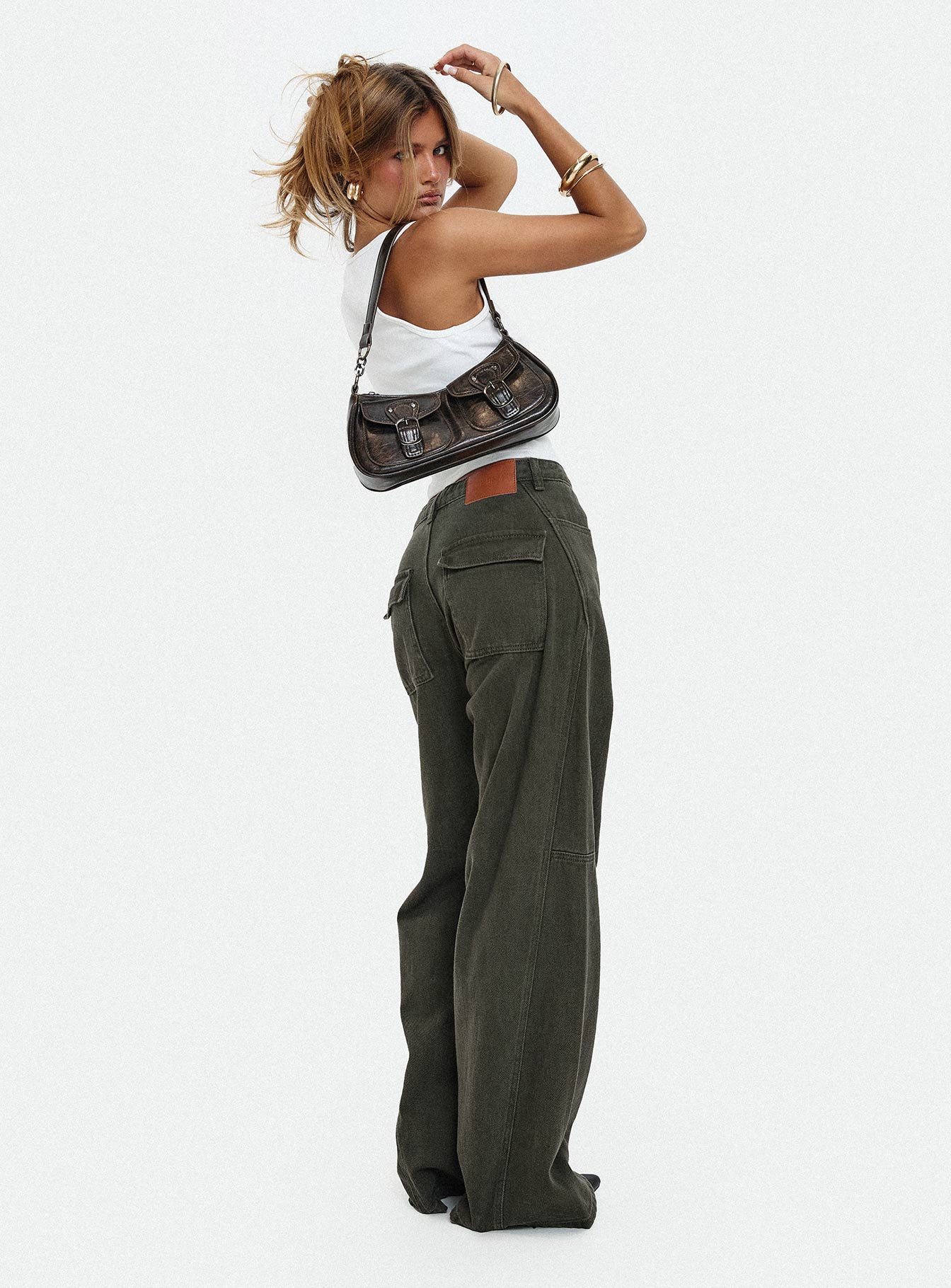 Bruiser Tie Waist Mid Rise Wide Leg Jeans Green