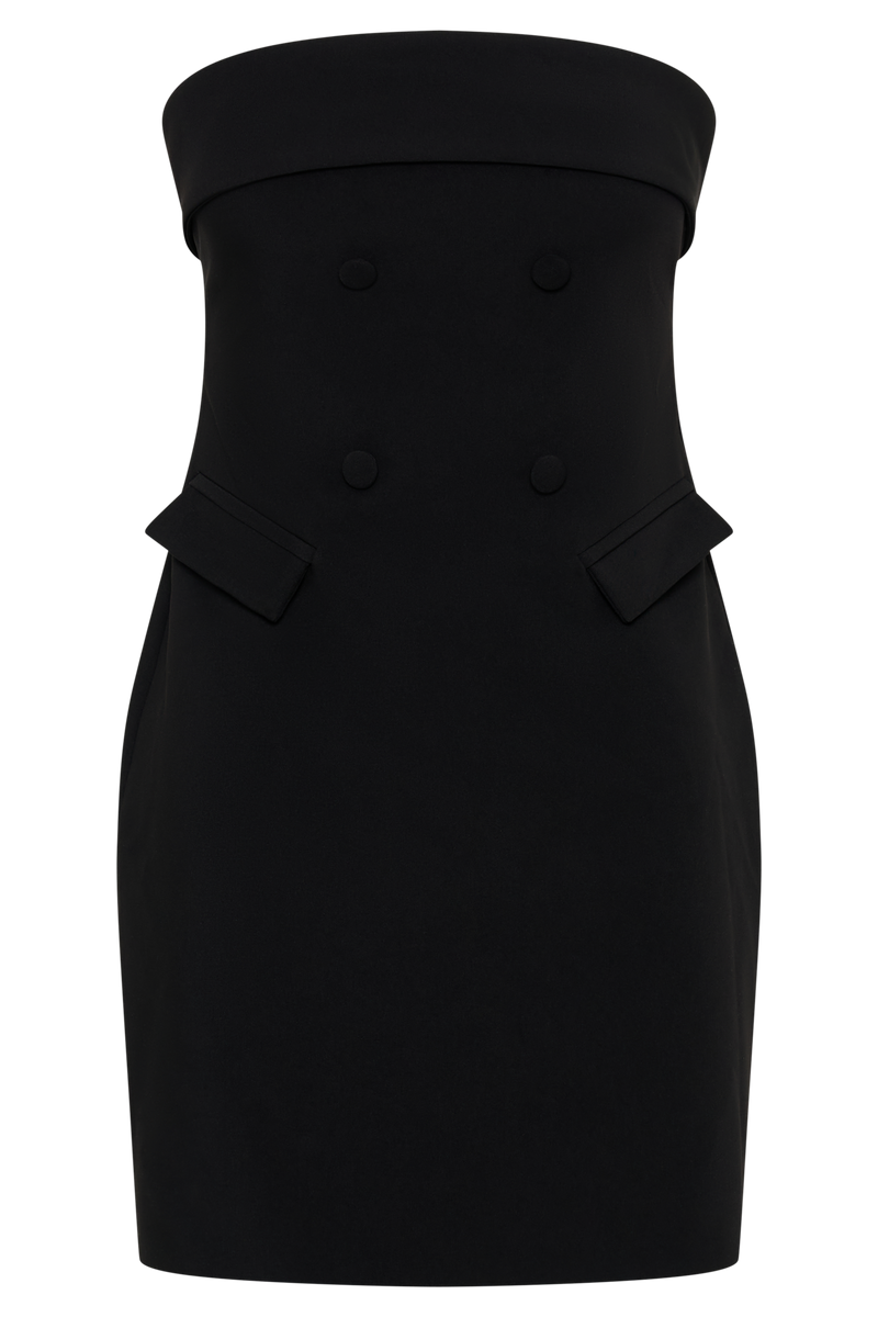 Abbie Strapless Suiting Mini Dress - Black