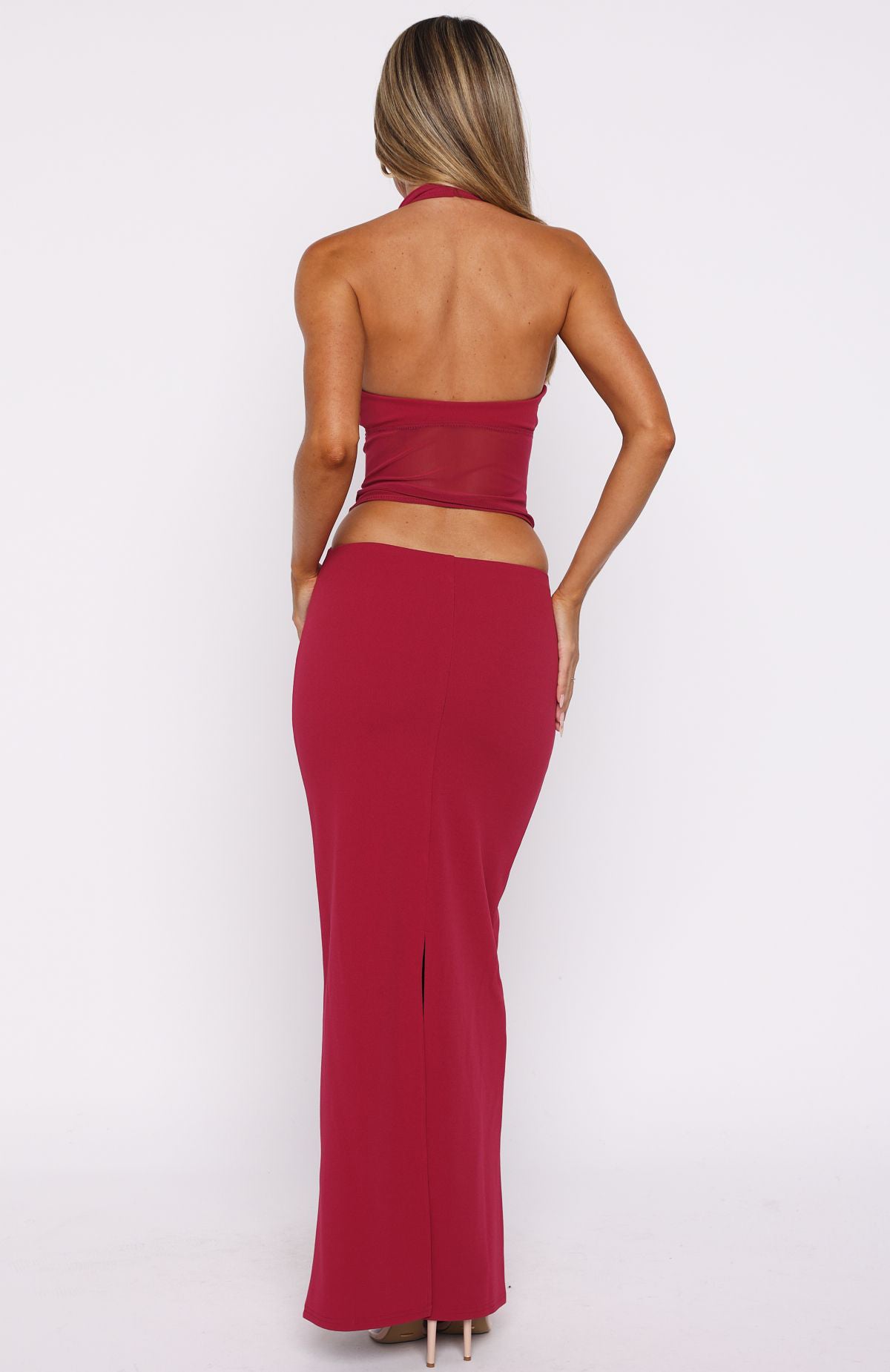 No Notes Needed Halter Maxi Dress Cherry
