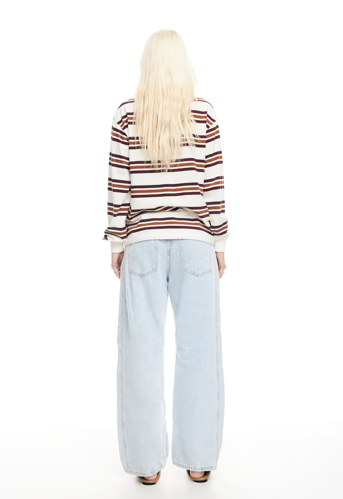 LEISURE LONG SLEEVE POLO - COFFEE STRIPE