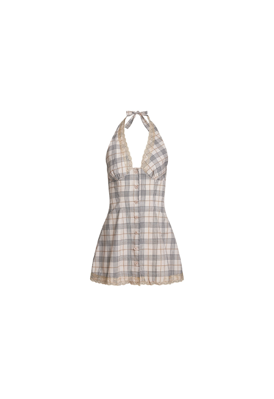 CHARMED MINI DRESS - BEIGE PLAID