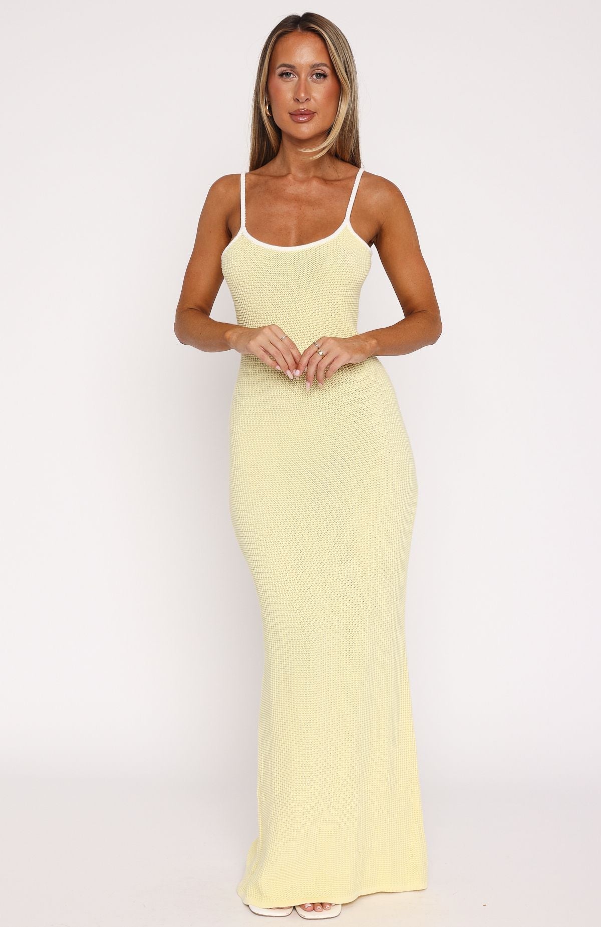 Came A Long Way Crochet Maxi Dress Lemon