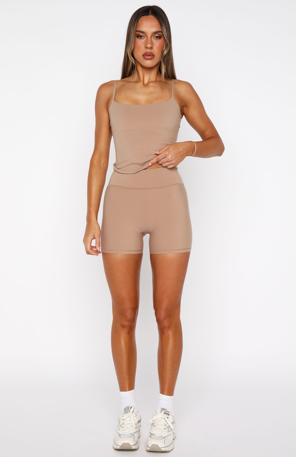 Keep Up High Waisted Shorts 4" Caramel